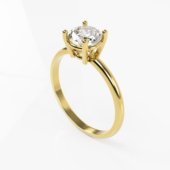 10K Yellow Gold Solitaire Ring with Round Cubic Zirconia