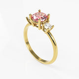10K Yellow Gold Solitaire Ring with Tree Stones Round Cubic Zirconia