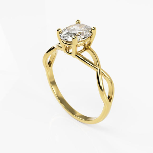 10K Yellow Braided Gold Ring with Oval Cubic Zirconia