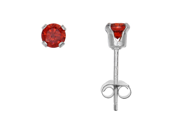 Silver 925 Round 3mm Red CZ Snap Earrings with Butterfly Silver Clutch