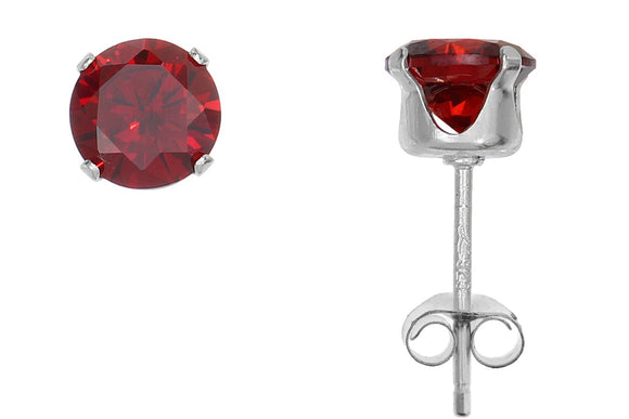 Silver 925 Round 5mm Red CZ Snap Earrings with Butterfly Silver Clutch