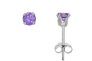 Silver 925 Round 3mm Purple CZ Snap Earrings with Butterfly Silver Clutch