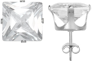 Silver 925 Square 9mm White CZ Snap Earrings with Butterfly Silver Clutch