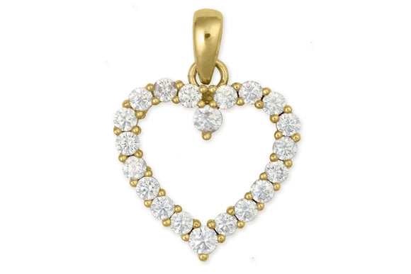 14K Yellow Gold Heart Pendant With 2.6mm with Cubic Zirconias