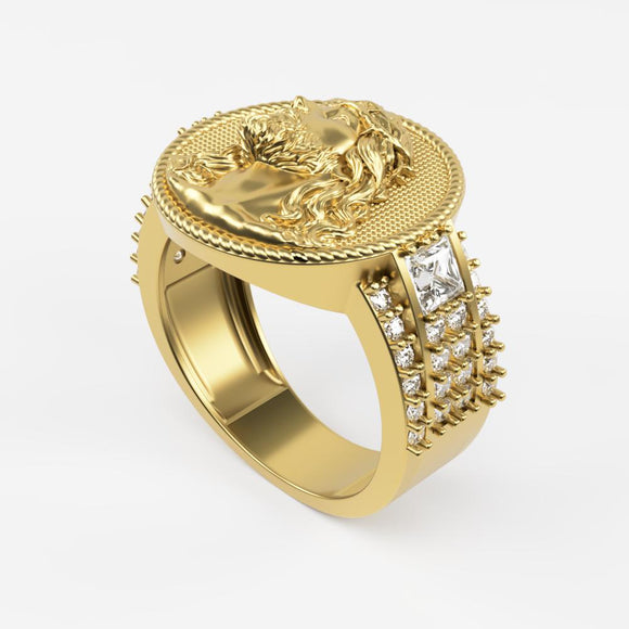 QG Sterling Silver Rhodium-plated w/10k Yellow Gold Mens Diamond Ring  QR5107 - Jurgens Jewelers