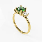 10K Yellow Gold Solitaire Ring with Tree Stones Round Cubic Zirconia