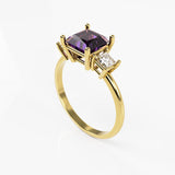 10K Yellow Gold Ring with Square Three Stone Cubic Zirconia