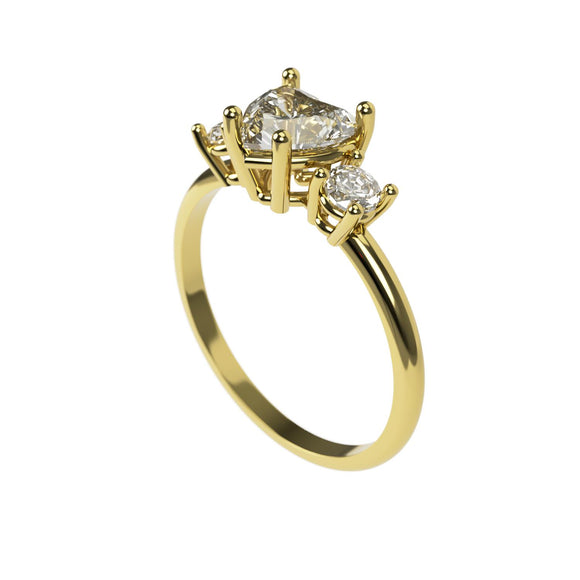 10K Yellow Gold Ring with Two Stone Heart Cubic Zirconia