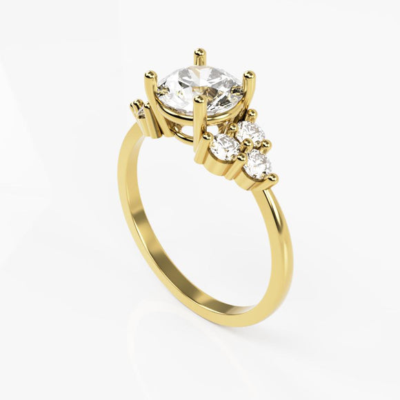 10K Yellow Gold Ring with Three Stone Round Cubic Zirconia