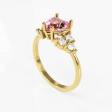10K Yellow Gold Ring with Three Stone Heart Cubic Zirconia