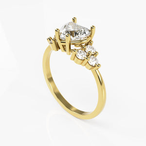 10K Yellow Gold Ring with Three Stone Heart Cubic Zirconia