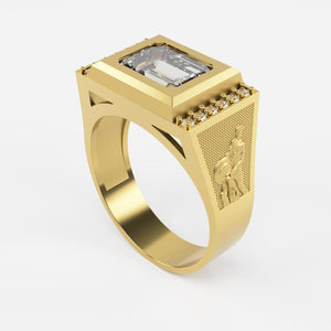 10K Yellow Gold Men Ring Zodiac Horoscope Sign Aquarius