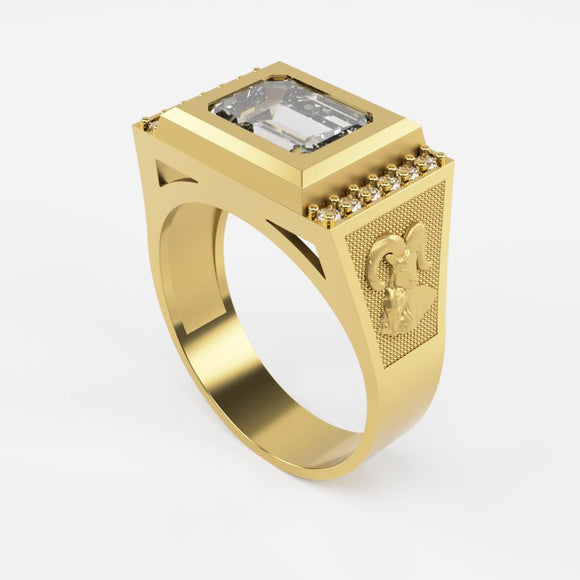 10K Yellow Gold Men Ring Zodiac Horoscope Sign Aries