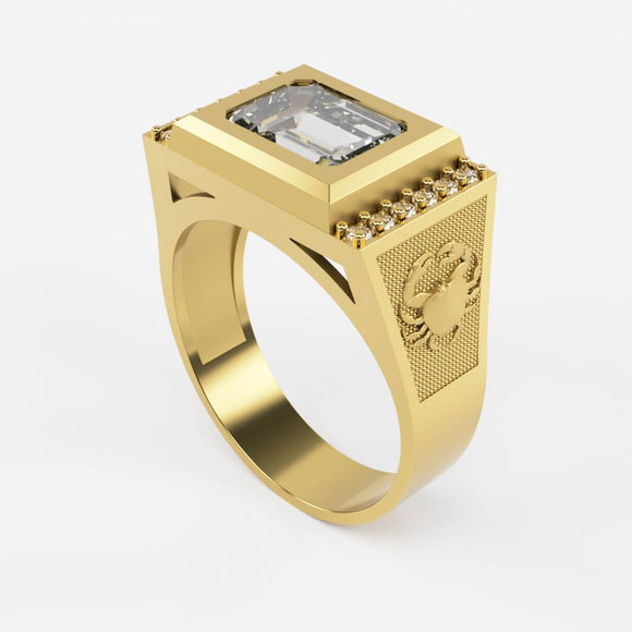 10K Yellow Gold Men Ring Zodiac Horoscope Sign Cancer